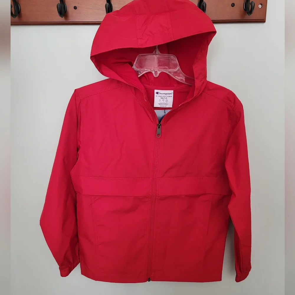 Champion Youth Medium 7/8 Windbreaker‎ Rain Jacket Lightweight Packable Red